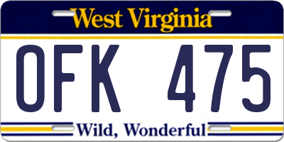 WV license plate OFK475