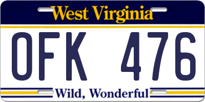 WV license plate OFK476