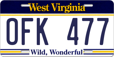 WV license plate OFK477