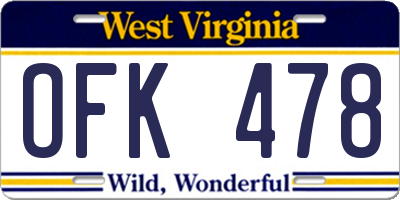WV license plate OFK478