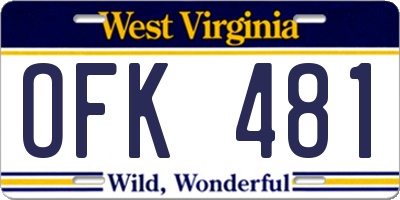 WV license plate OFK481