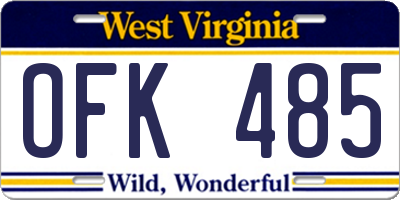WV license plate OFK485