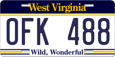 WV license plate OFK488