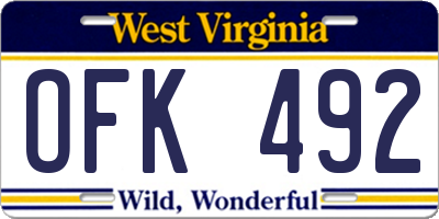 WV license plate OFK492
