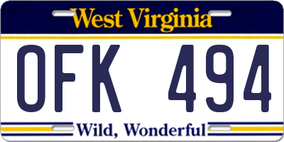 WV license plate OFK494