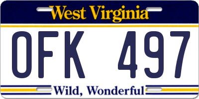 WV license plate OFK497