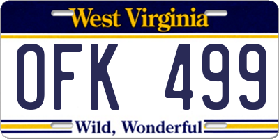 WV license plate OFK499