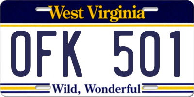 WV license plate OFK501
