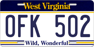 WV license plate OFK502
