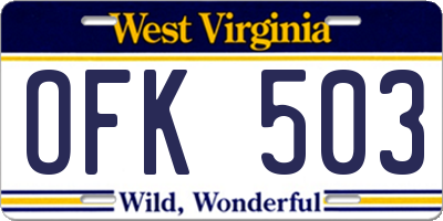 WV license plate OFK503