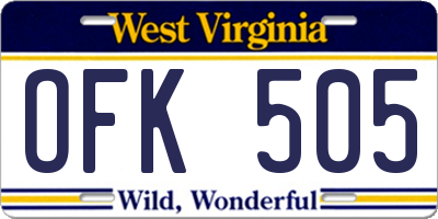 WV license plate OFK505