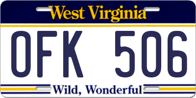 WV license plate OFK506