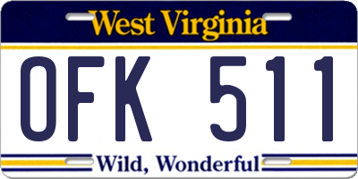 WV license plate OFK511
