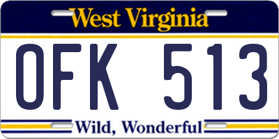 WV license plate OFK513