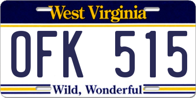 WV license plate OFK515