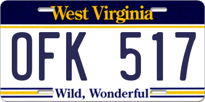 WV license plate OFK517