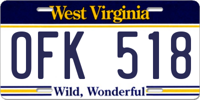 WV license plate OFK518