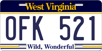 WV license plate OFK521