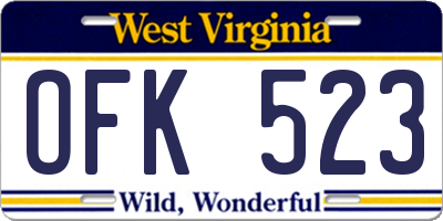 WV license plate OFK523