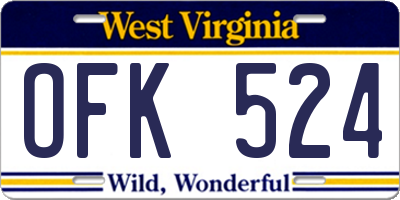 WV license plate OFK524