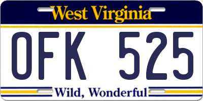 WV license plate OFK525