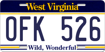 WV license plate OFK526