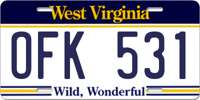 WV license plate OFK531