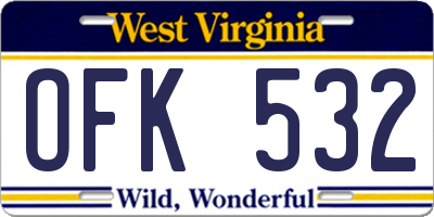 WV license plate OFK532