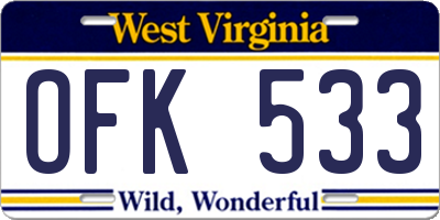 WV license plate OFK533
