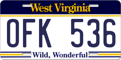 WV license plate OFK536