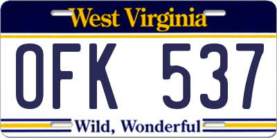 WV license plate OFK537