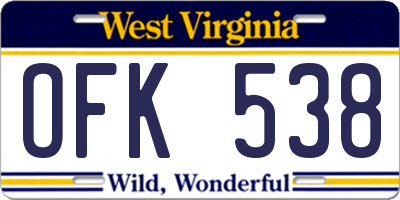 WV license plate OFK538