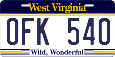 WV license plate OFK540