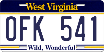 WV license plate OFK541