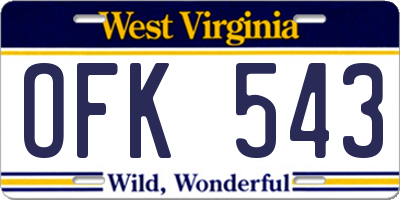WV license plate OFK543