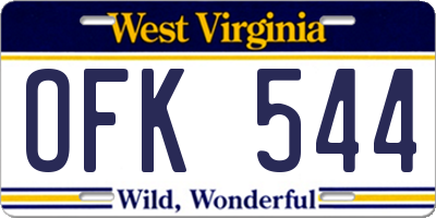 WV license plate OFK544
