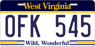 WV license plate OFK545
