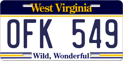 WV license plate OFK549