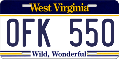 WV license plate OFK550