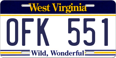 WV license plate OFK551