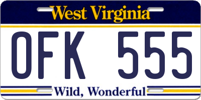 WV license plate OFK555