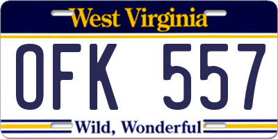 WV license plate OFK557