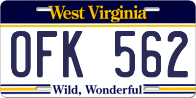 WV license plate OFK562