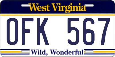 WV license plate OFK567