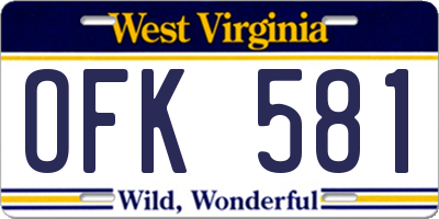 WV license plate OFK581