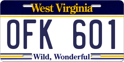 WV license plate OFK601