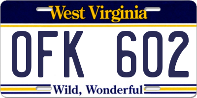 WV license plate OFK602