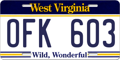 WV license plate OFK603