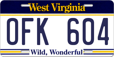 WV license plate OFK604