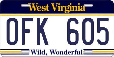 WV license plate OFK605